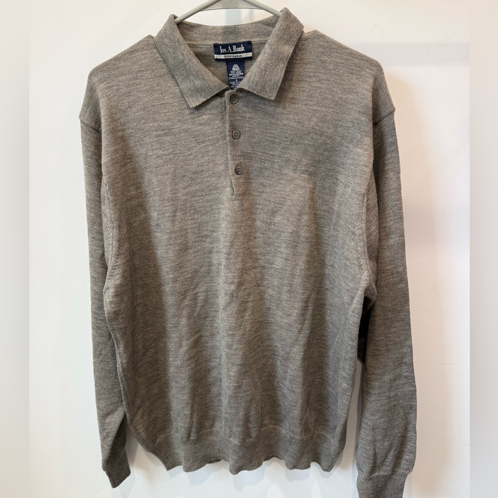Jos. A. Bank Taupe Knit Polo Merino Wool Sweater